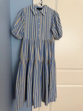 En Saison Blue and Yellow Striped Midi Dress